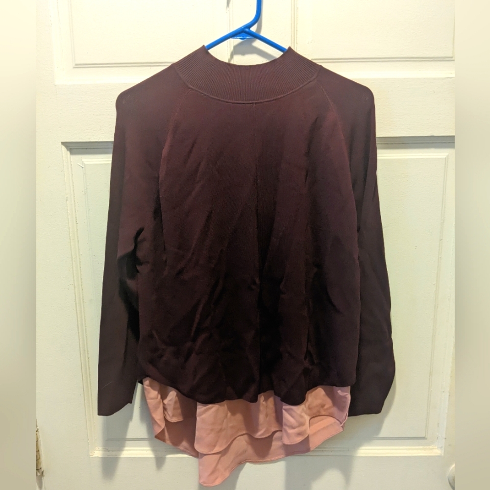 Ted Baker Popilia Burgundy and Pink Mockneck Layered Knit Sweater (UK 3)